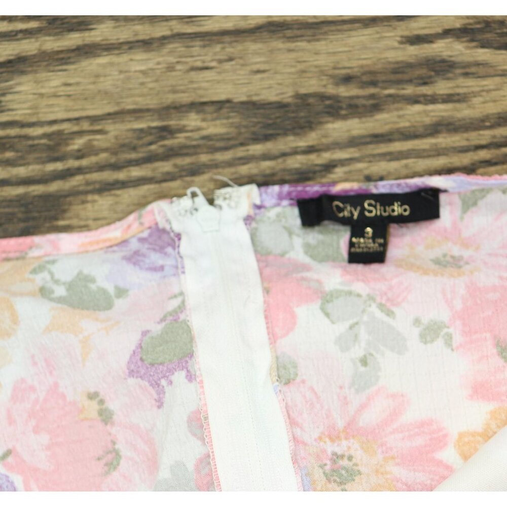 NWT City Studios Juniors Tiered Tie-Bodice Dress Pink Multi 3 - Picture 7 of 8